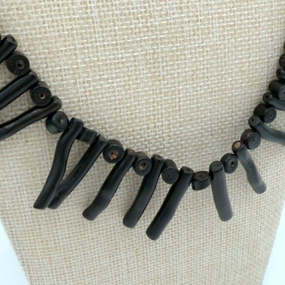Vintage Natural Black Branch Coral Necklace Bib Statement Design 24 inches - Picture 15 of 16